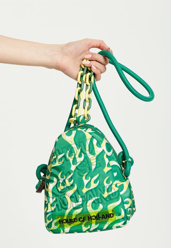 house of holland House Of Holland Mint Green Flame Bag With Quilted Logo And Chain Detail