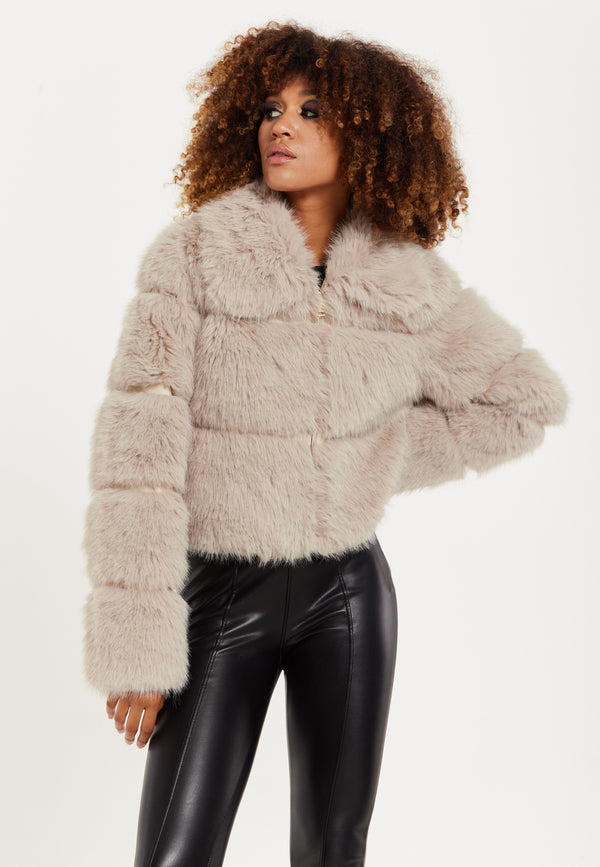 House Of Holland House Of Holland Mocha Faux Fur Cropped Jacket