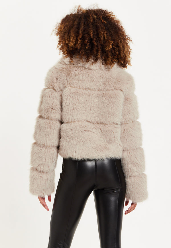 House Of Holland House Of Holland Mocha Faux Fur Cropped Jacket