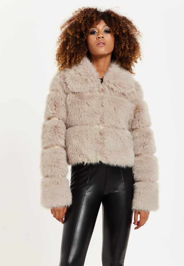 house of holland House of Holland Mocha Faux Fur Cropped Jacket