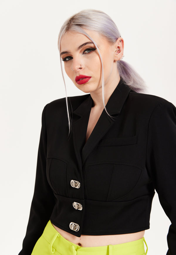 House Of Holland House Of Holland Monochrome Short Lock Jacket Black