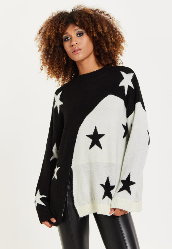 house of holland House Of Holland Monochrome Star Jumper With Slit Details