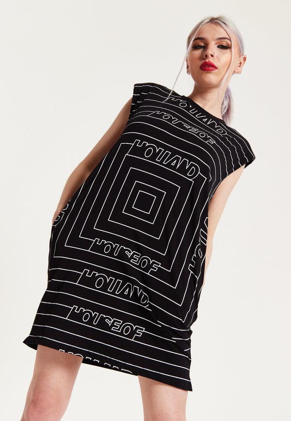 House Of Holland House Of Holland Monogram Maze Print Power Sleeve Tunic Dress