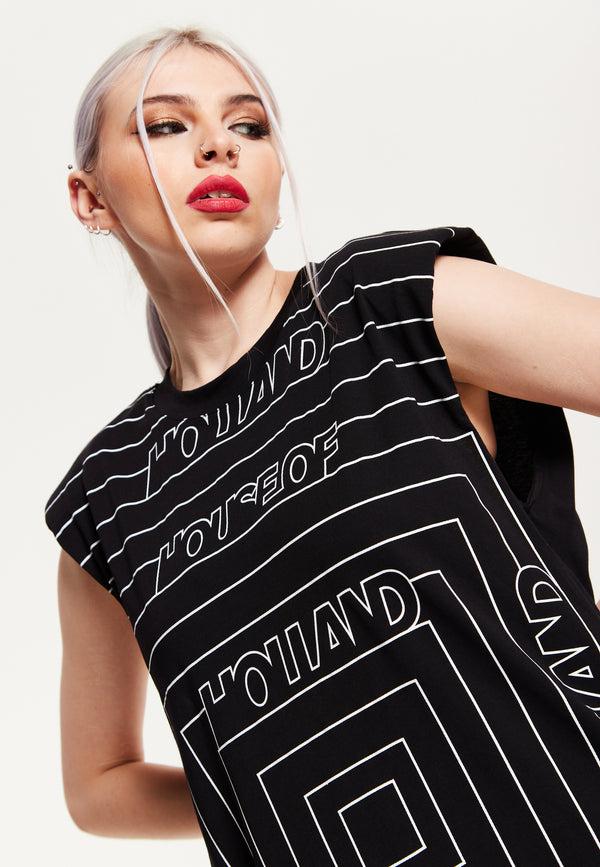 House Of Holland House Of Holland Monogram Maze Print Power Sleeve Tunic Dress