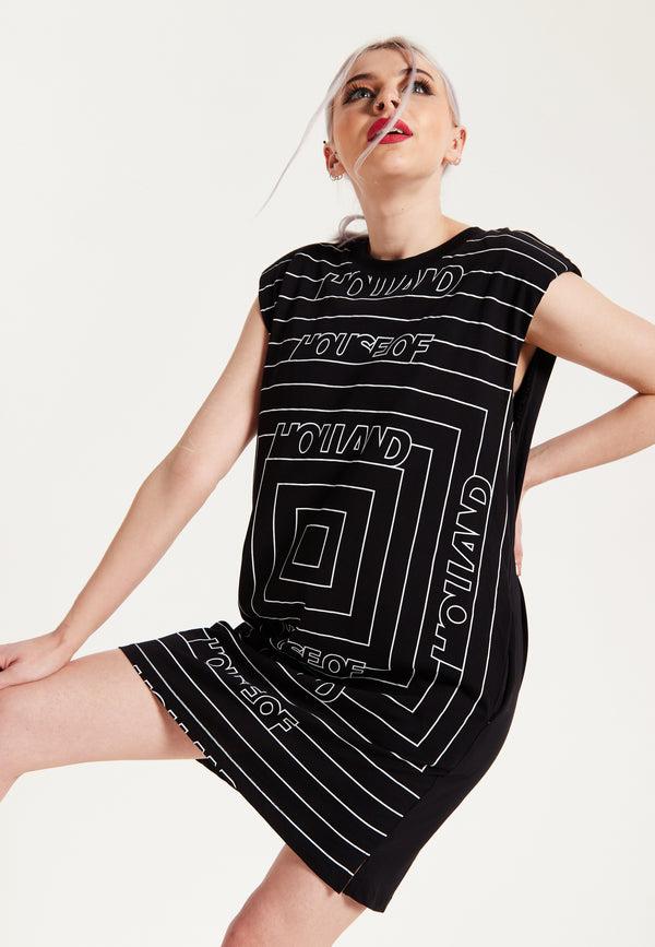 House Of Holland House Of Holland Monogram Maze Print Power Sleeve Tunic Dress