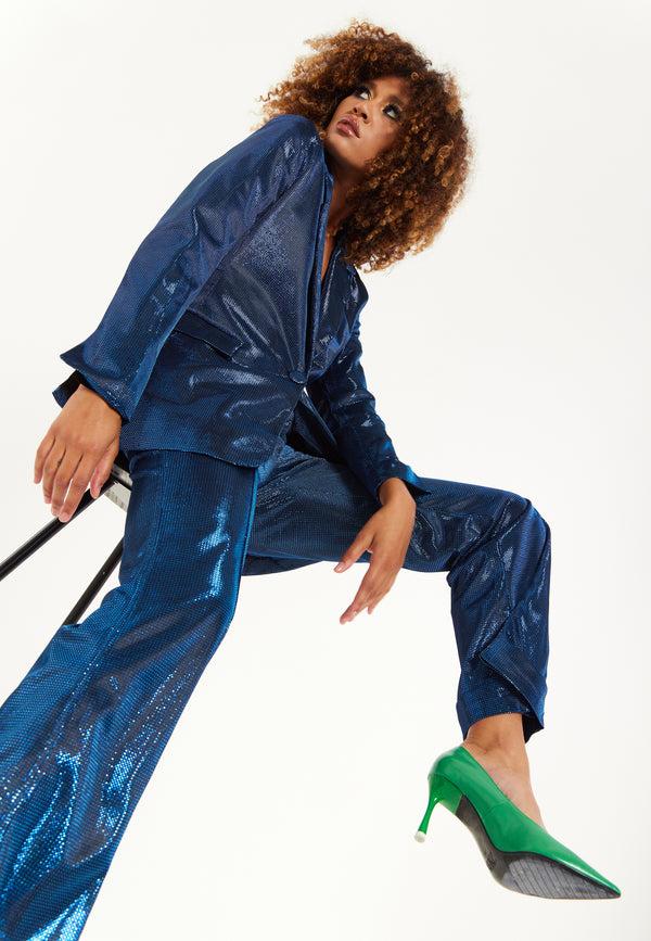 house of holland House of Holland Navy Shimmer Trousers house of holland House of Holland Navy Shimmer Trousers