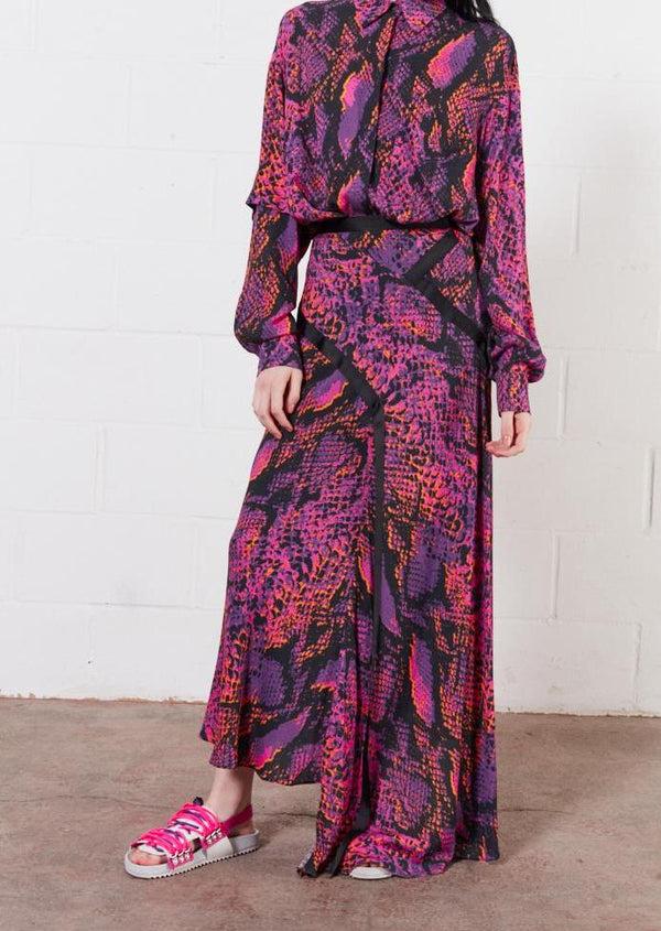 House Of Holland House Of Holland Neon Snake Print Midi Skirt (Pink)