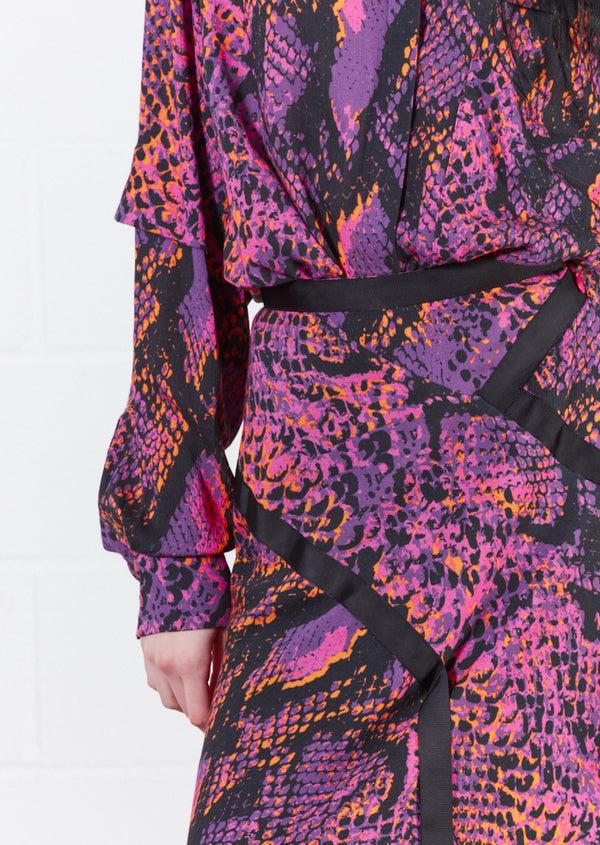 House Of Holland House Of Holland Neon Snake Print Midi Skirt (Pink)