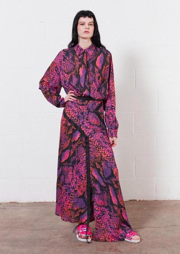 house of holland House of Holland Neon Snake Print Midi Skirt (Pink)