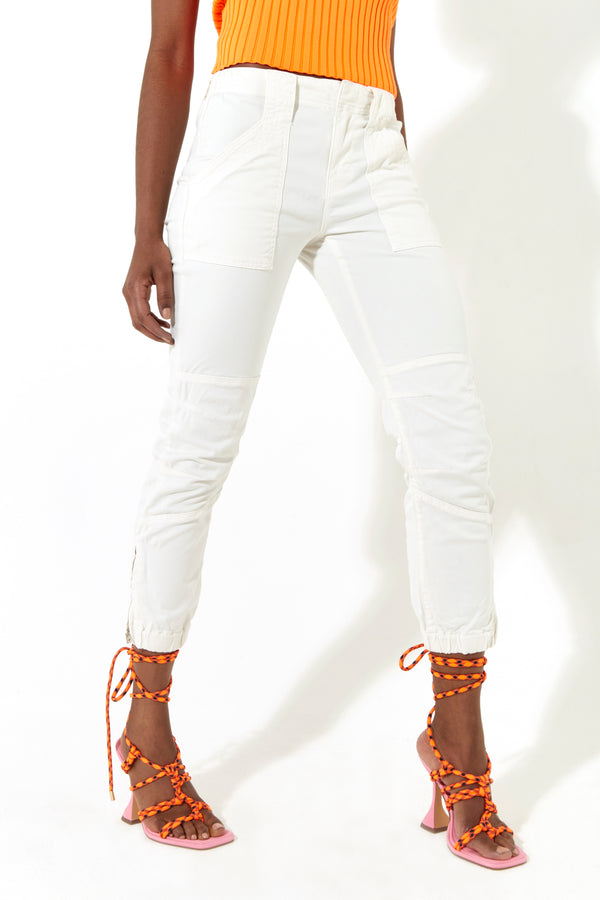 House Of Holland House Of Holland Off White Skinny Cropped Trousers With A Pocket Detail And Metal Zip Detail