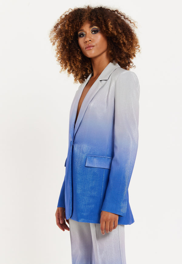 House Of Holland House Of Holland Ombre Shimmer Blazer In Blue And Silver