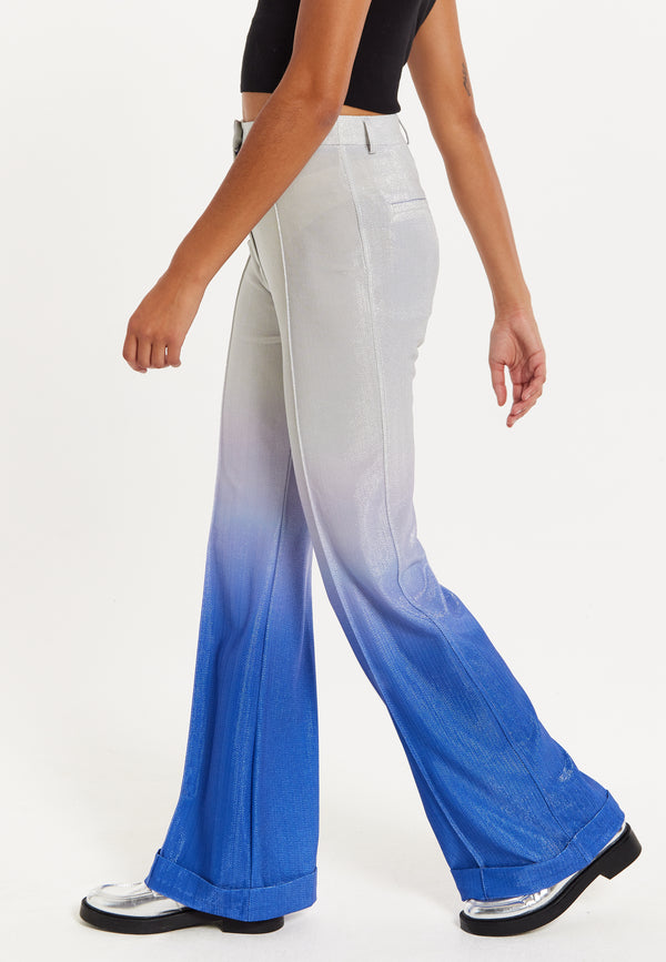 House Of Holland House Of Holland Ombre Shimmer Trousers In Blue And Silver