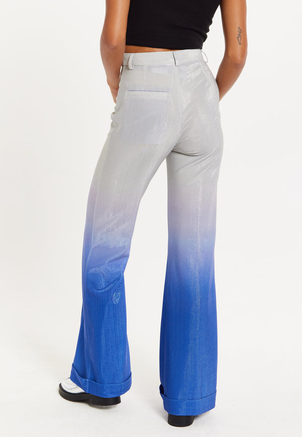 House Of Holland House Of Holland Ombre Shimmer Trousers In Blue And Silver
