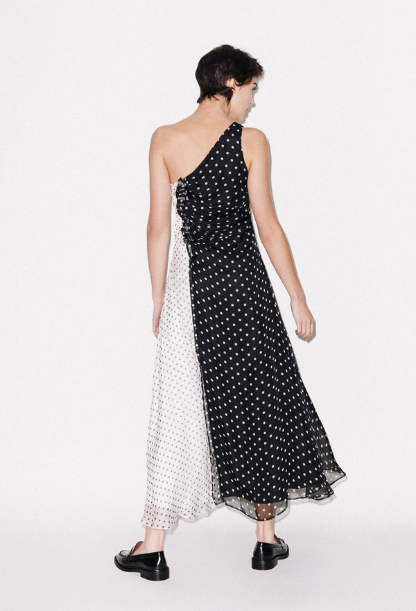 House Of Holland House Of Holland One Shoulder Polka Gathered Dress