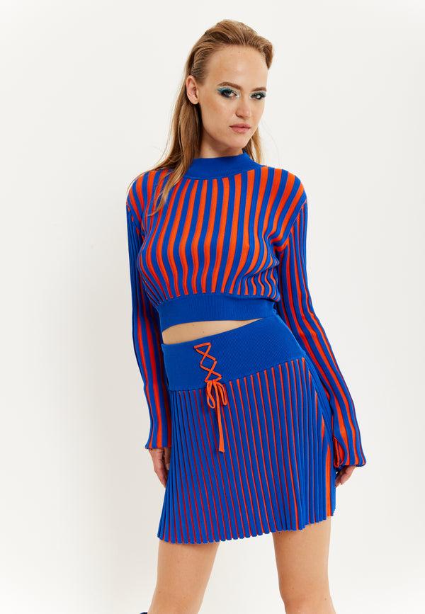 House Of Holland House Of Holland Orange And Blue Knitted Mini Skirt