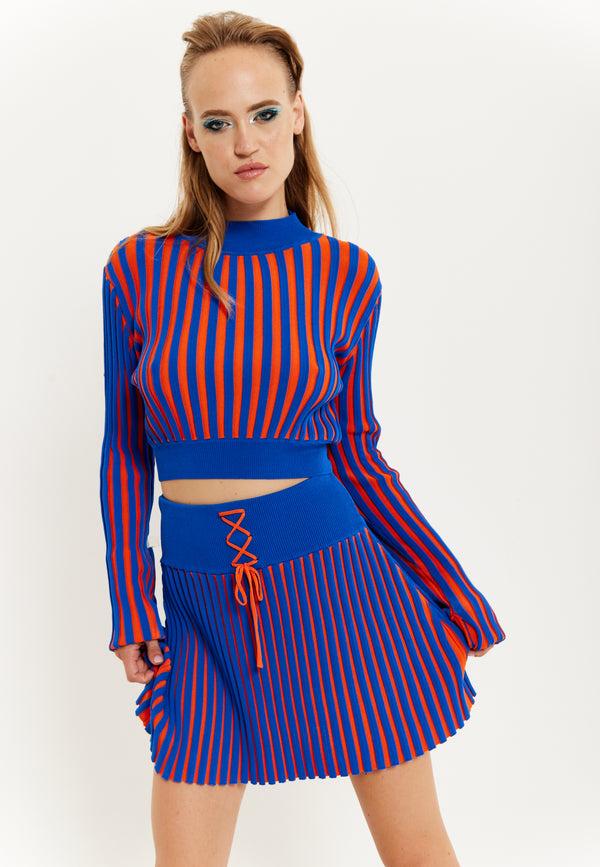 house of holland House Of Holland Orange And Blue Knitted Mini Skirt