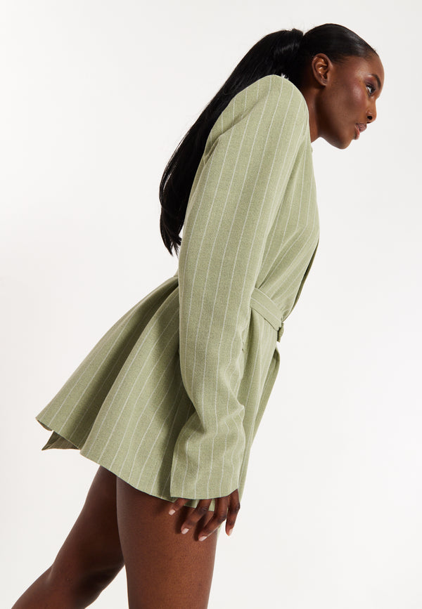 House Of Holland House Of Holland Oversized Green Stripe Belted Blazer