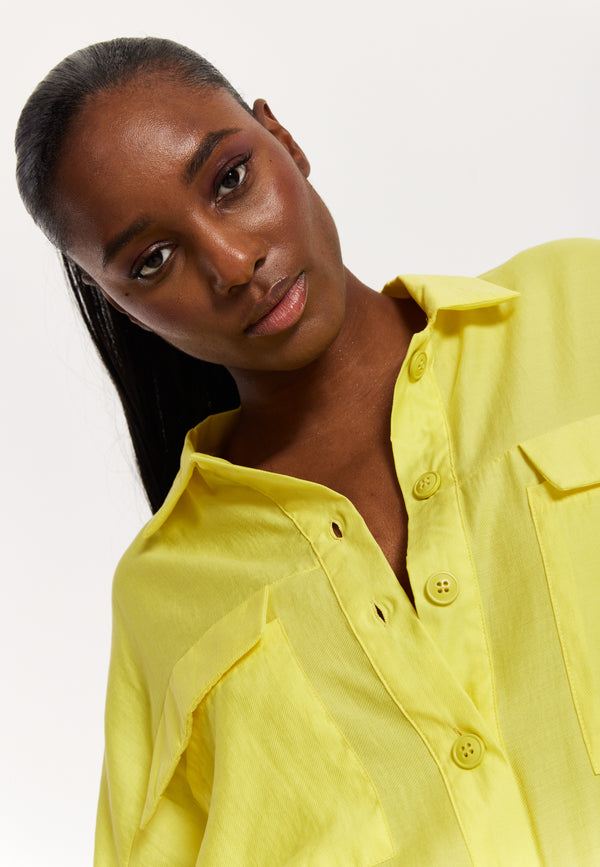 House Of Holland House Of Holland Oversized Yellow Shirt With Large Utility Pockets