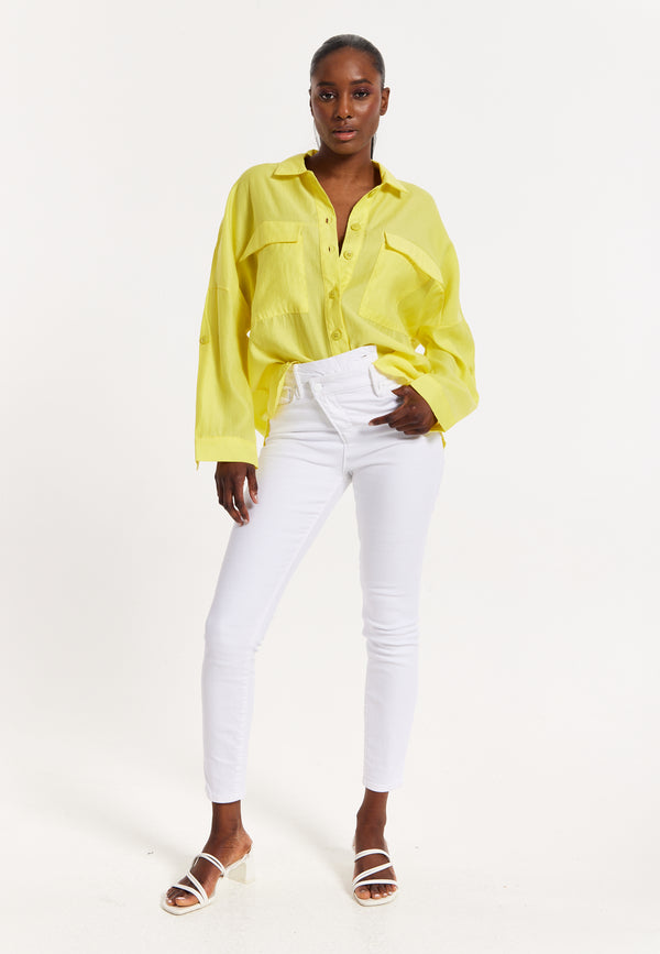 house of holland House of Holland Oversized Yellow Shirt with Large Utility Pockets