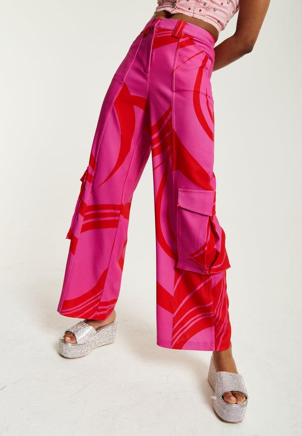 House Of Holland House Of Holland Pink And Red Cargo Pants With Side Pockets