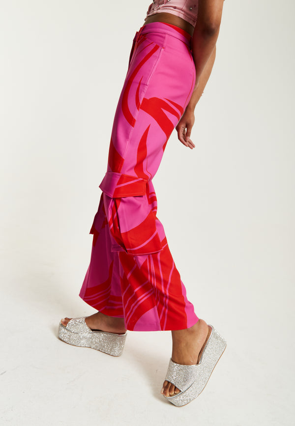 House Of Holland House Of Holland Pink And Red Cargo Pants With Side Pockets