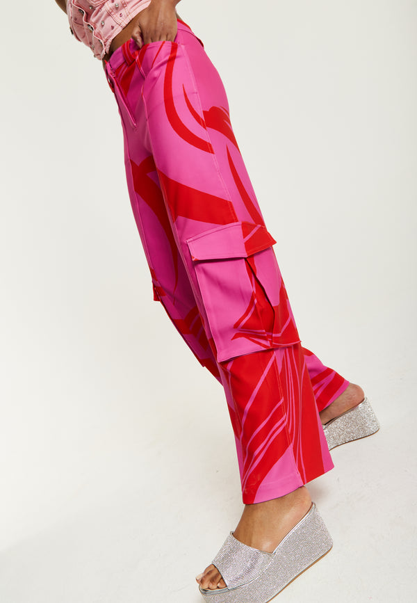 House Of Holland House Of Holland Pink And Red Cargo Pants With Side Pockets