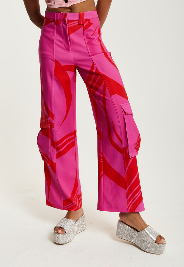 house of holland House of Holland Pink and Red Cargo Pants With Side Pockets