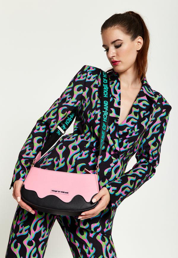 house of holland House Of Holland Pink Cross Body Bag With Printed Logo