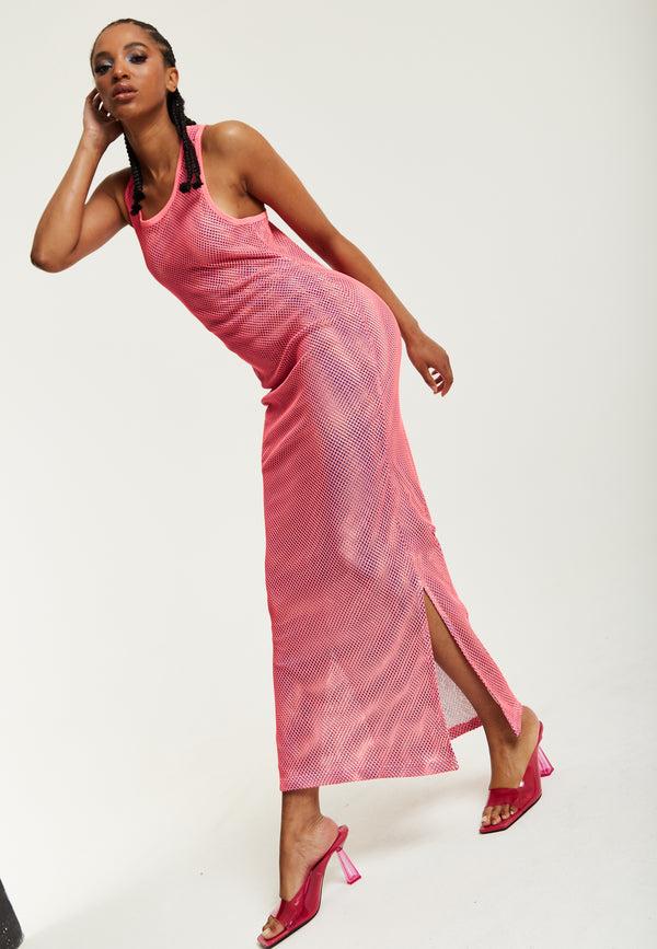House Of Holland House Of Holland Pink Fishnet Maxi Dress