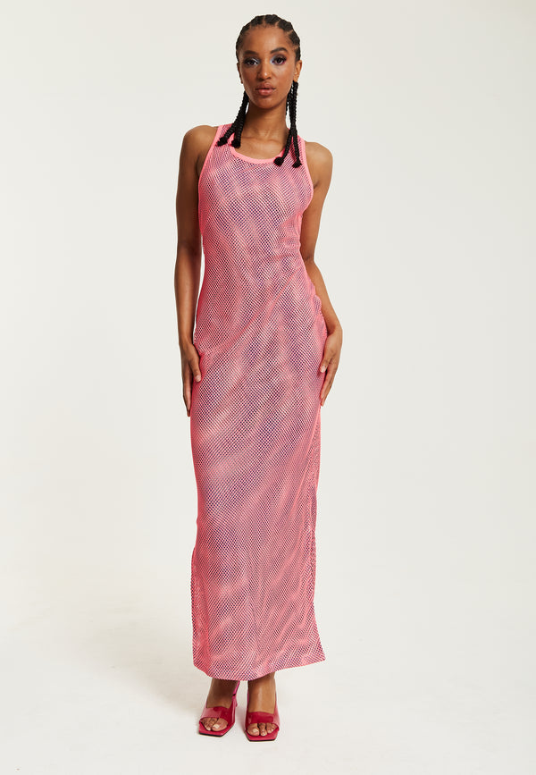 house of holland House Of Holland Pink Fishnet Maxi Dress