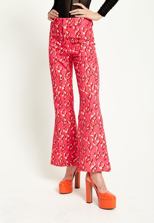 House Of Holland House Of Holland Pink Flame Clashing Colours Flared Trousers