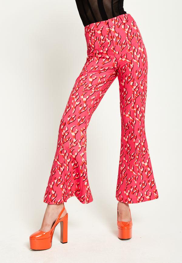 House Of Holland House Of Holland Pink Flame Clashing Colours Flared Trousers