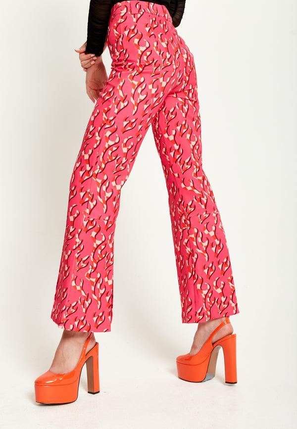 House Of Holland House Of Holland Pink Flame Clashing Colours Flared Trousers