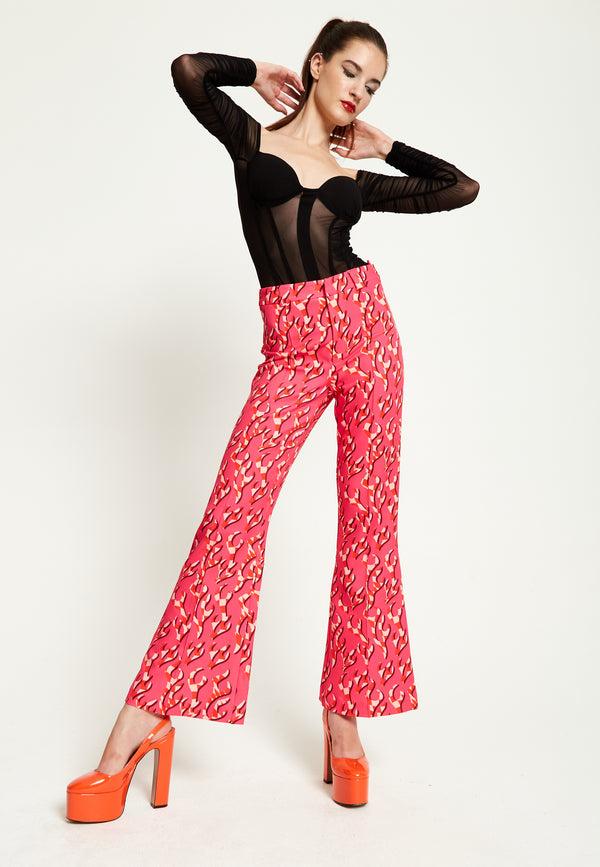 house of holland House Of Holland Pink Flame Clashing Colours Flared Trousers