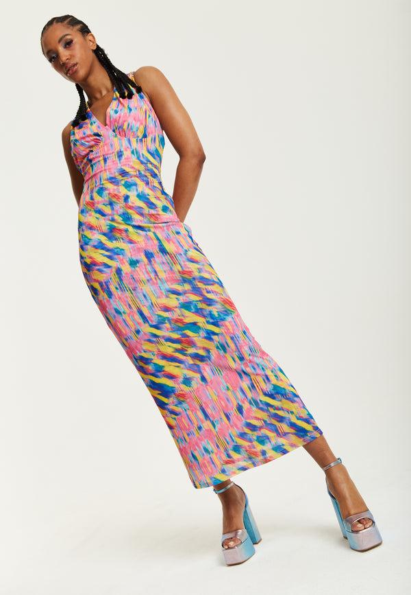 House Of Holland House Of Holland Pink Maxi Dress With Multicolour Rainbow Print