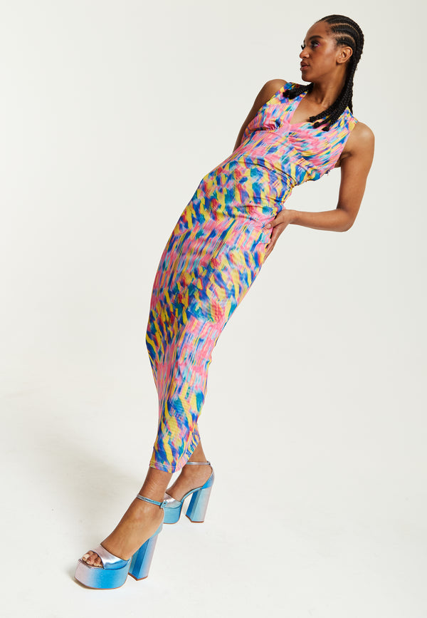 House Of Holland House Of Holland Pink Maxi Dress With Multicolour Rainbow Print