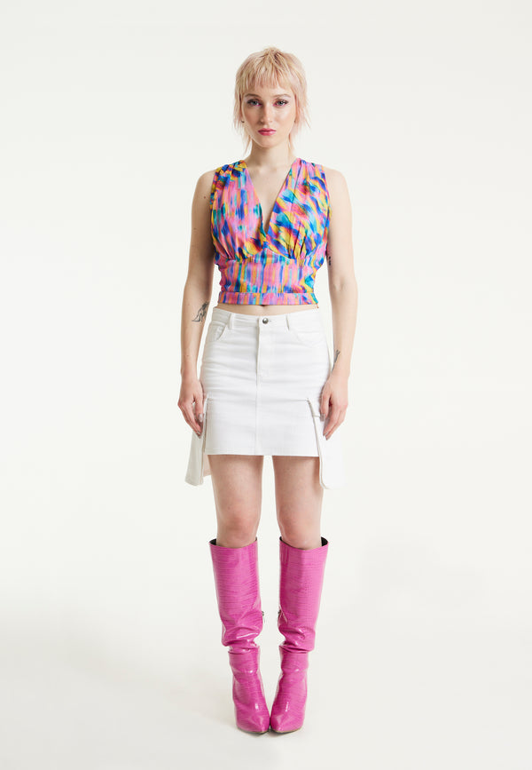 House Of Holland House Of Holland Pink Top With Multicolour Rainbow Print