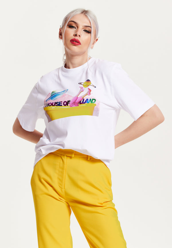 house of holland House of Holland Planet Printed T-Shirt in White house of holland House of Holland Planet Printed T-Shirt in White