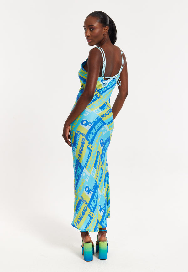 House Of Holland House Of Holland Printed Cowl Neck Midi Dress