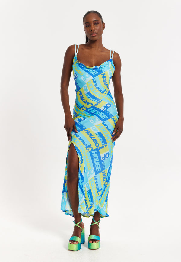 house of holland House Of Holland Printed Cowl Neck Midi Dress