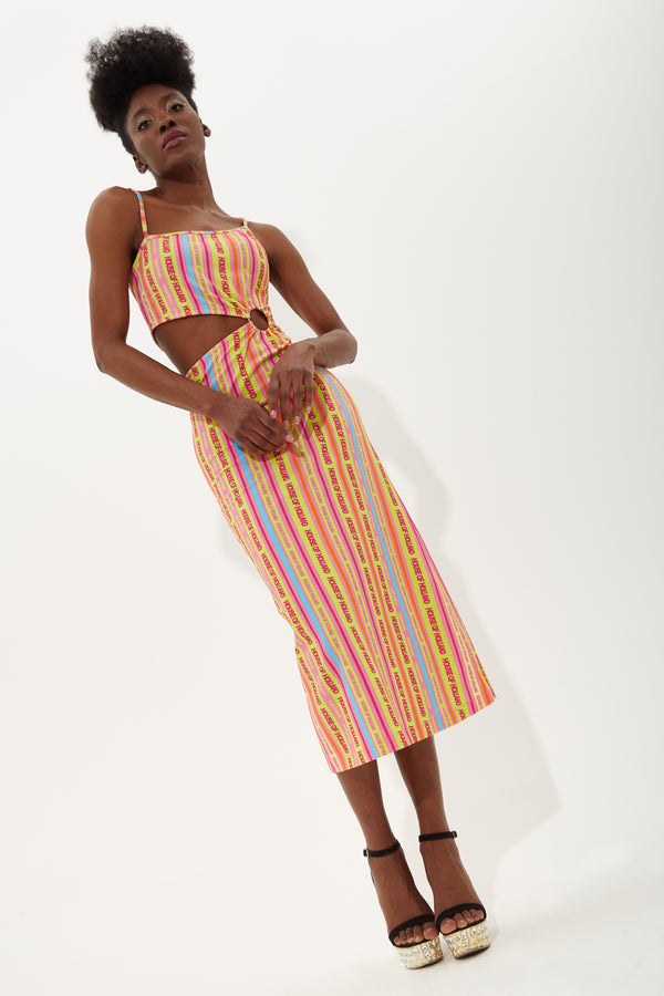 House Of Holland House Of Holland Printed Jersey Midi Dress With Cut Out Detail