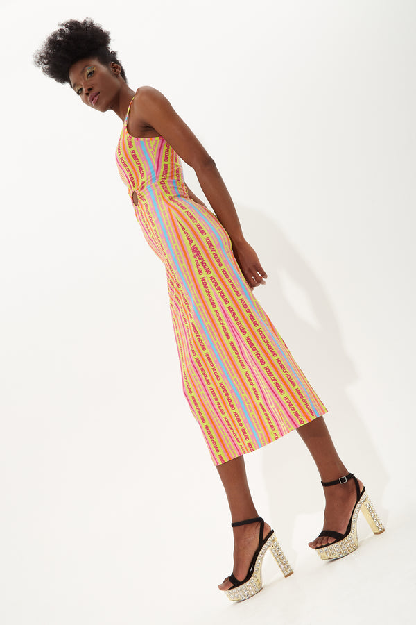 House Of Holland House Of Holland Printed Jersey Midi Dress With Cut Out Detail