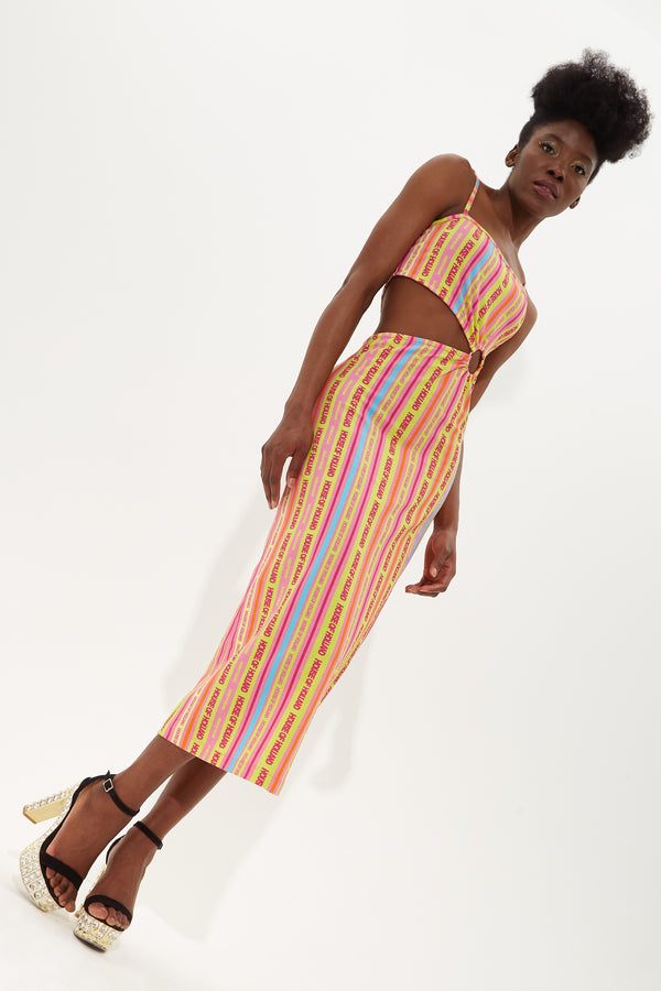 house of holland House Of Holland Printed Jersey Midi Dress With Cut Out Detail