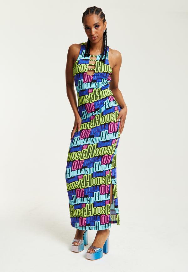 House Of Holland House Of Holland Printed Multicolour Maxi Dress With Cut Out Details