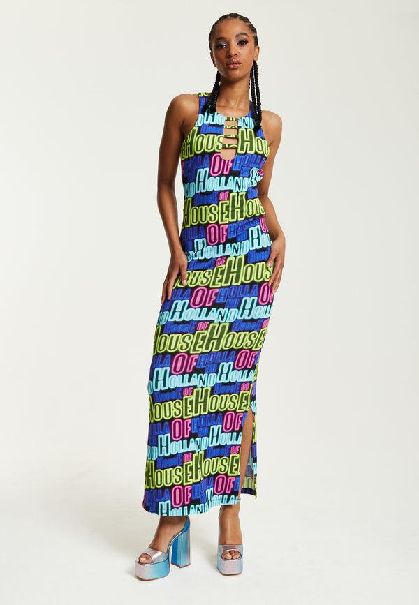 House Of Holland House Of Holland Printed Multicolour Maxi Dress With Cut Out Details