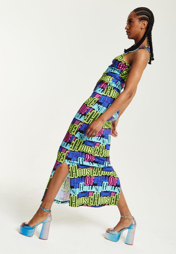 House Of Holland House Of Holland Printed Multicolour Maxi Dress With Cut Out Details
