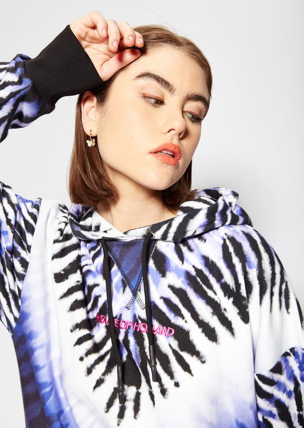 House Of Holland House Of Holland Purple And White Tie Dye Zebra Print Hoodie