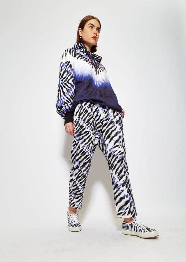 house of holland House of Holland Purple and White Tie Dye Zebra Print Joggers