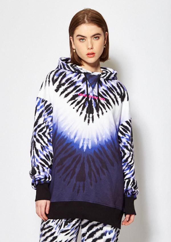house of holland House of Holland Purple and White Tie Dye Zebra Print Hoodie