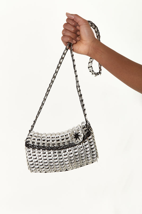 house of holland House Of Holland Recycled Metallic Silver Cross Body Bag